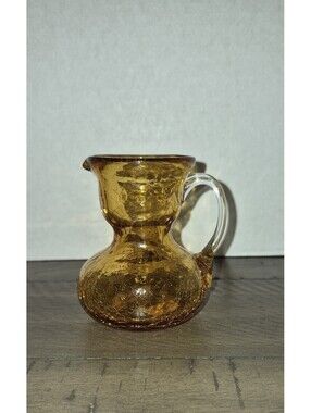 Vintage Pilgrim Amber Crackle Glass 3.5" Pitcher